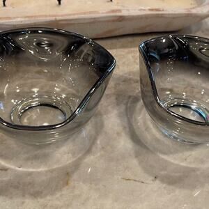 Vintage 50's60’s Dorothy Thorpe pinched Glass bowls x 2 retro silver